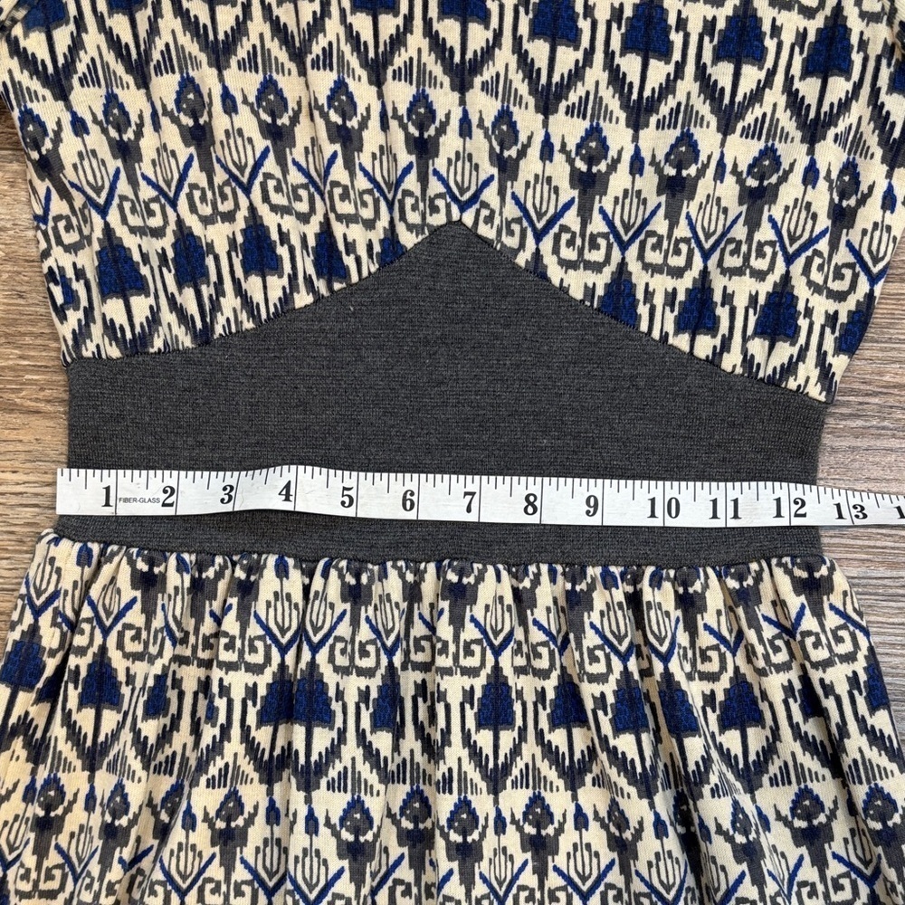 Vintage Goldworm Virgin Merino Wool Blue and Cream Patterned Dress Made In Italy - Picture 11 of 15
